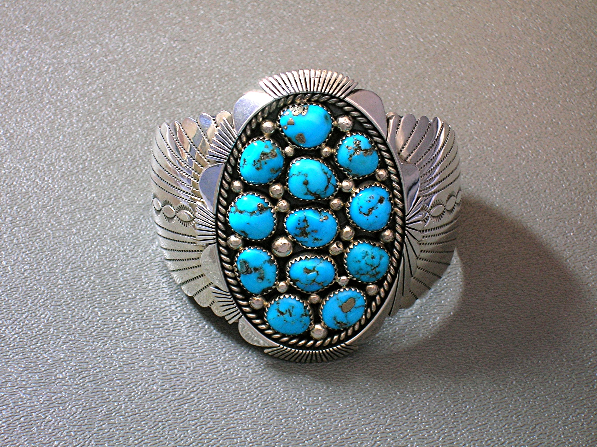 Navajo Turquoise Sterling Silver Cuff Signed 86 Grams