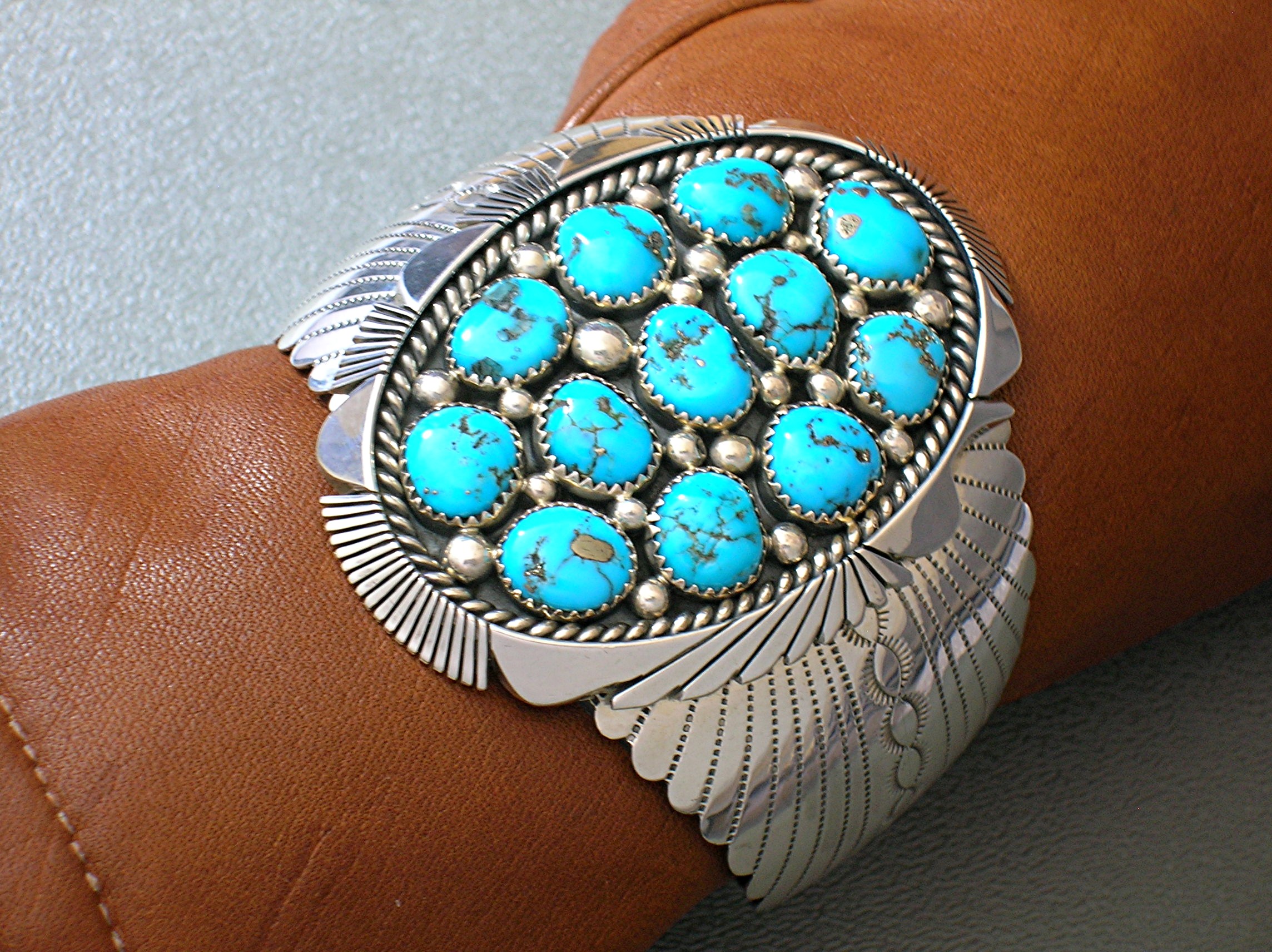 Navajo Turquoise Sterling Silver Cuff Signed 86 Grams