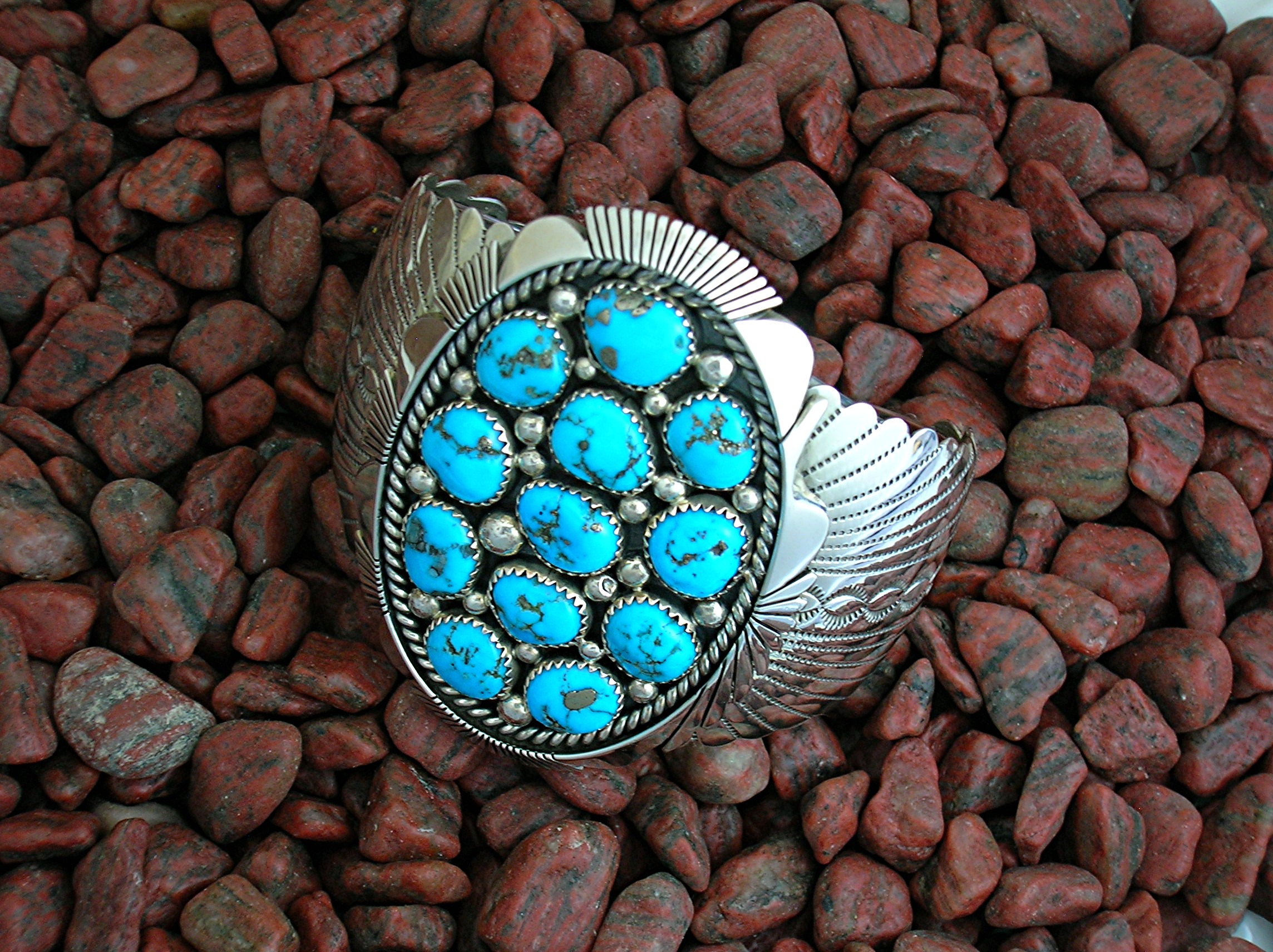 Navajo Turquoise Sterling Silver Cuff Signed 86 Grams