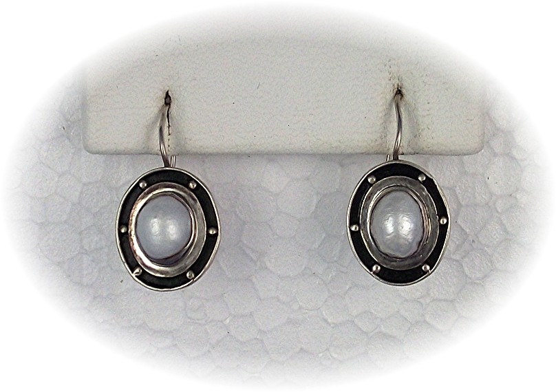 Earrings Antique Look Sterling Silver Pearl  Loop Pierc