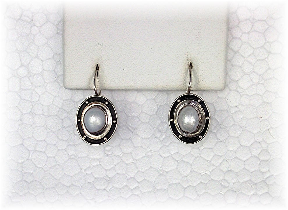 Earrings Antique Look Sterling Silver Pearl  Loop Pierc