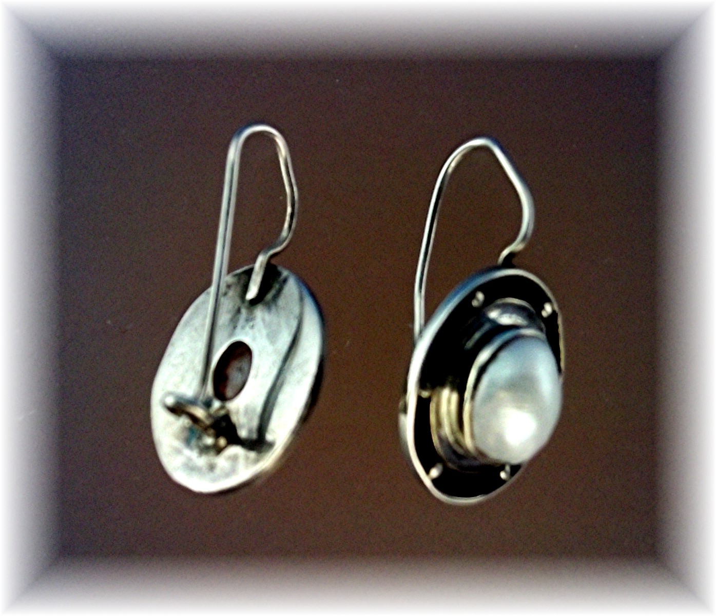 Earrings Antique Look Sterling Silver Pearl  Loop Pierc