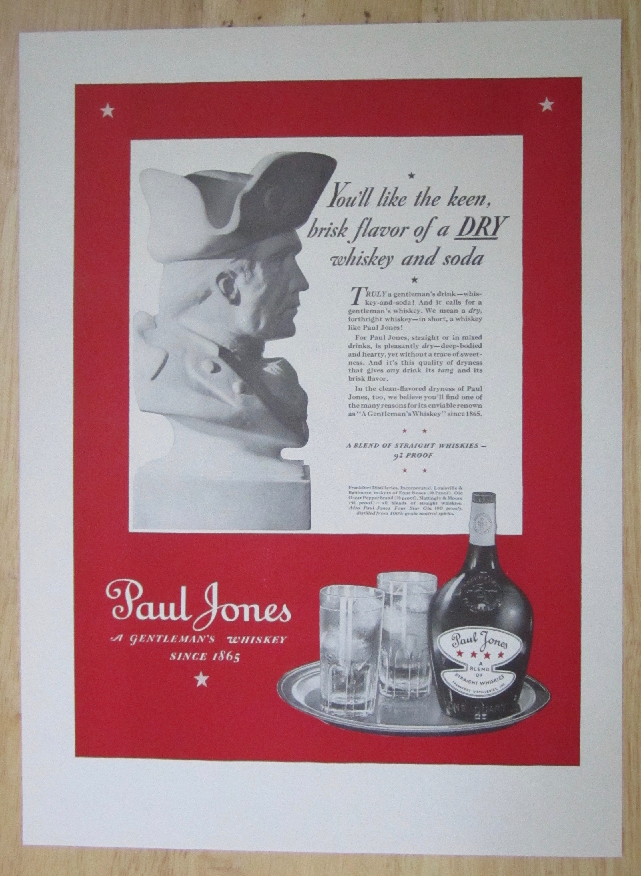 1937 Paul Jones Whiskey with A Bust of A Soldier