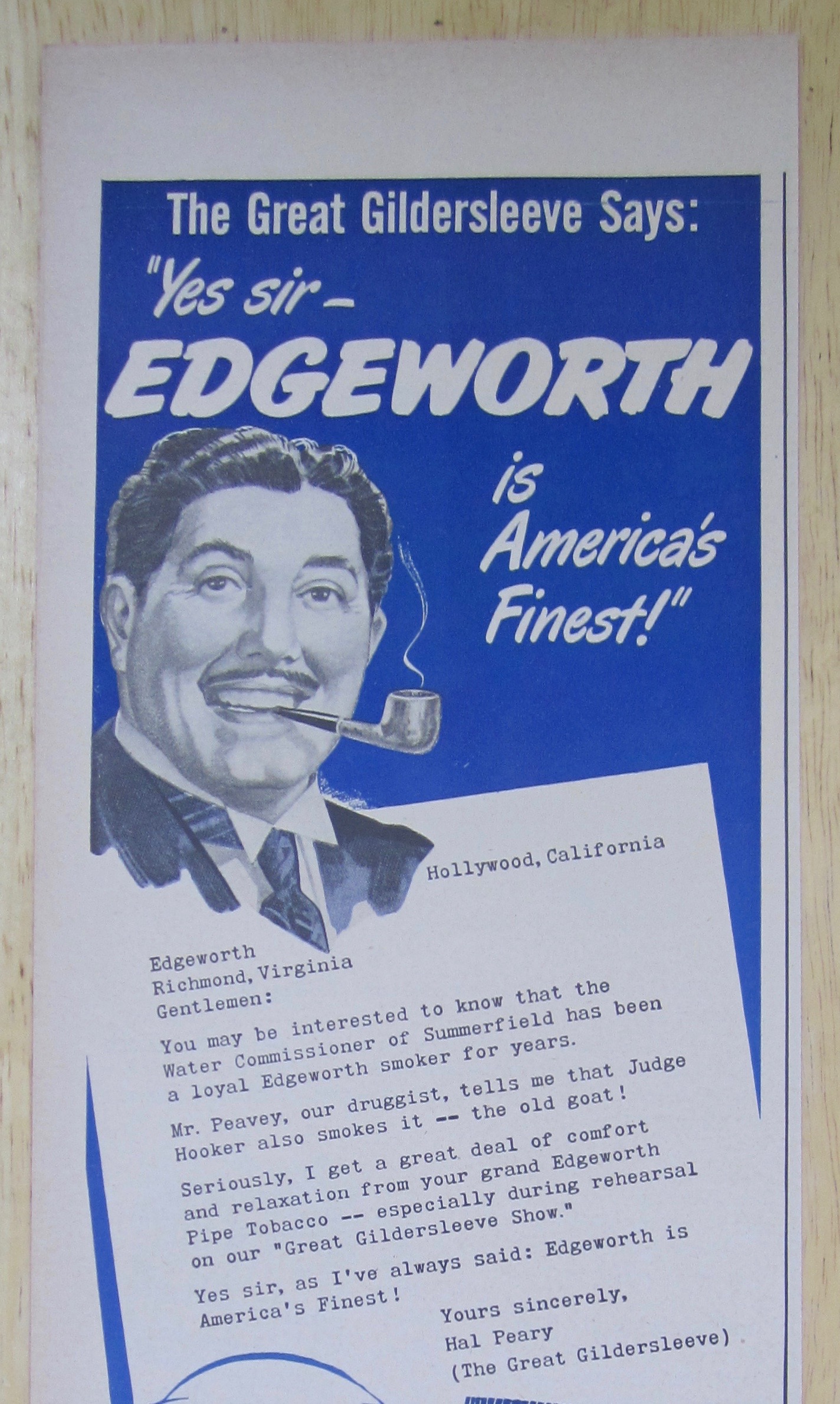 1949 Edgeworth Pipe Tobacco with Great Gildersleeve