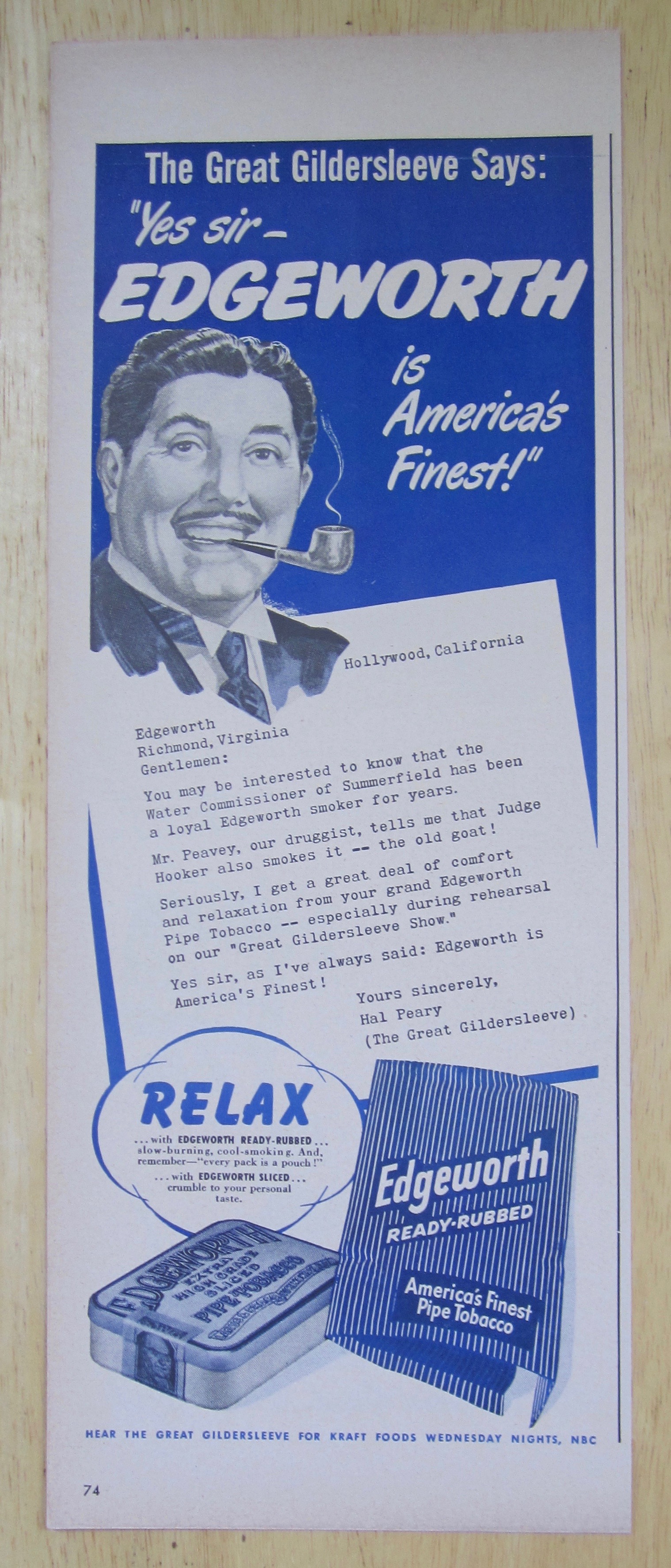1949 Edgeworth Pipe Tobacco with Great Gildersleeve