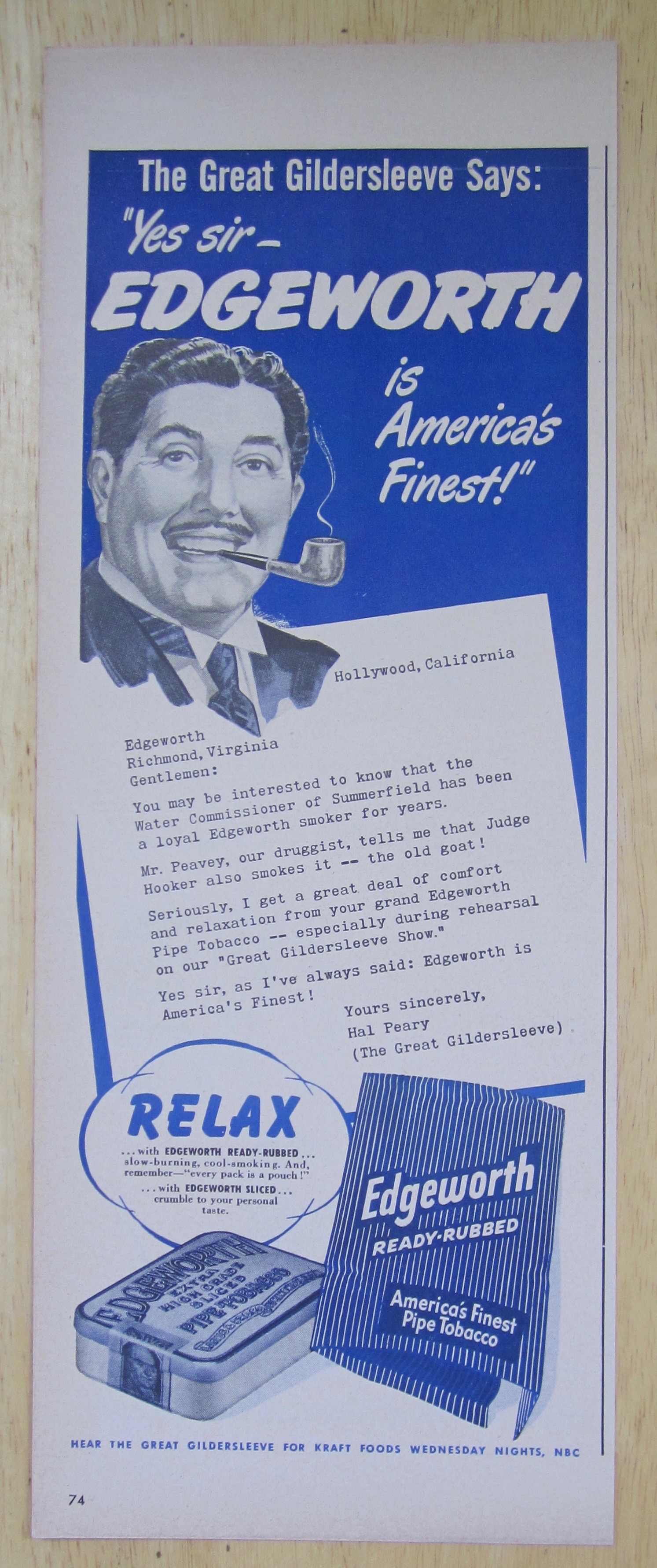 1949 Edgeworth Pipe Tobacco with Great Gildersleeve