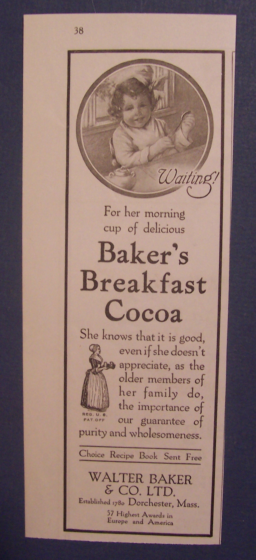1916  Baker's  Breakfast  Cocoa