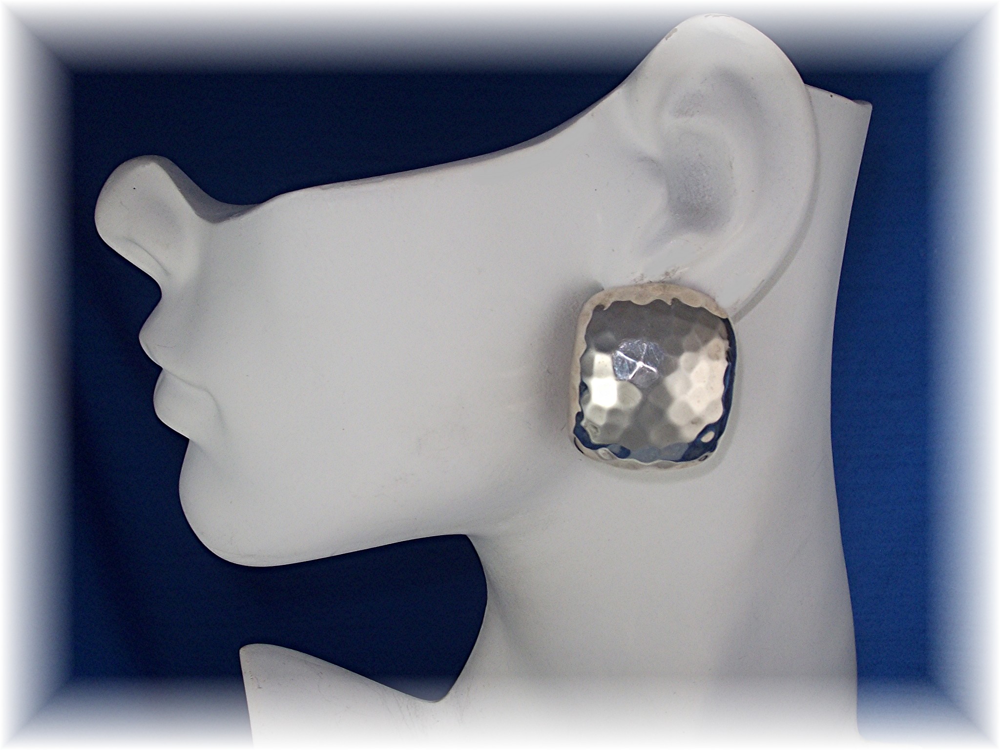 Taxco Mexico Sterling Silver Large Dimpled Clip Earring