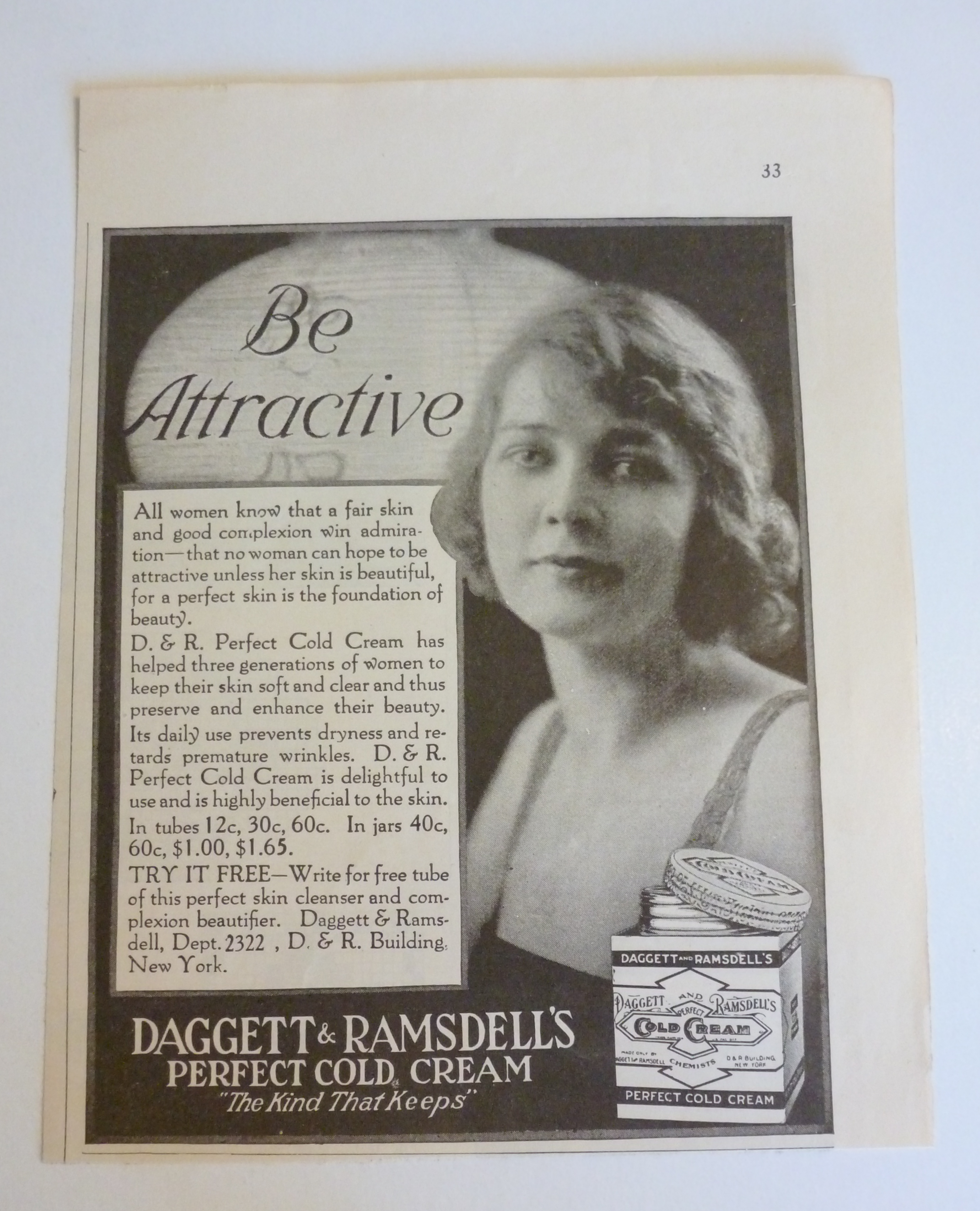 1921 Daggett & Ramsdell's Cold Cream with Lovely Lady