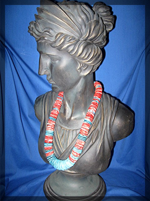 Navajo Spiny Oyster Turquoise 23 1/2 Inch Necklace