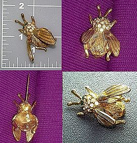 Bee trembler bug brooch pin crystal Vintage