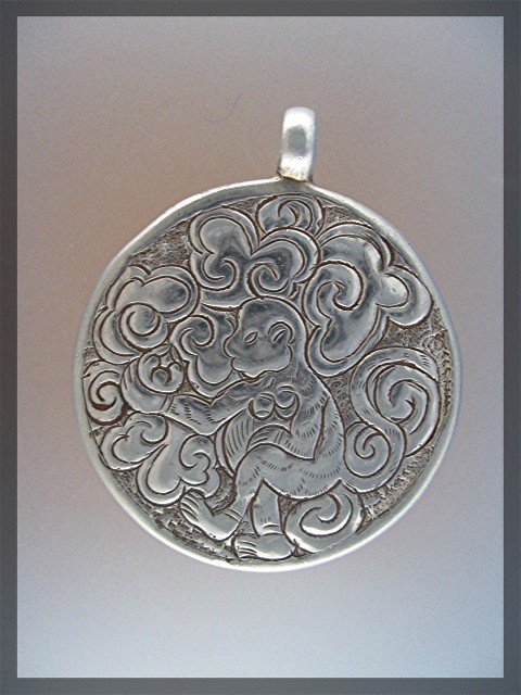 Silver Pendant Tibet Coral Shell Friendship Monkey