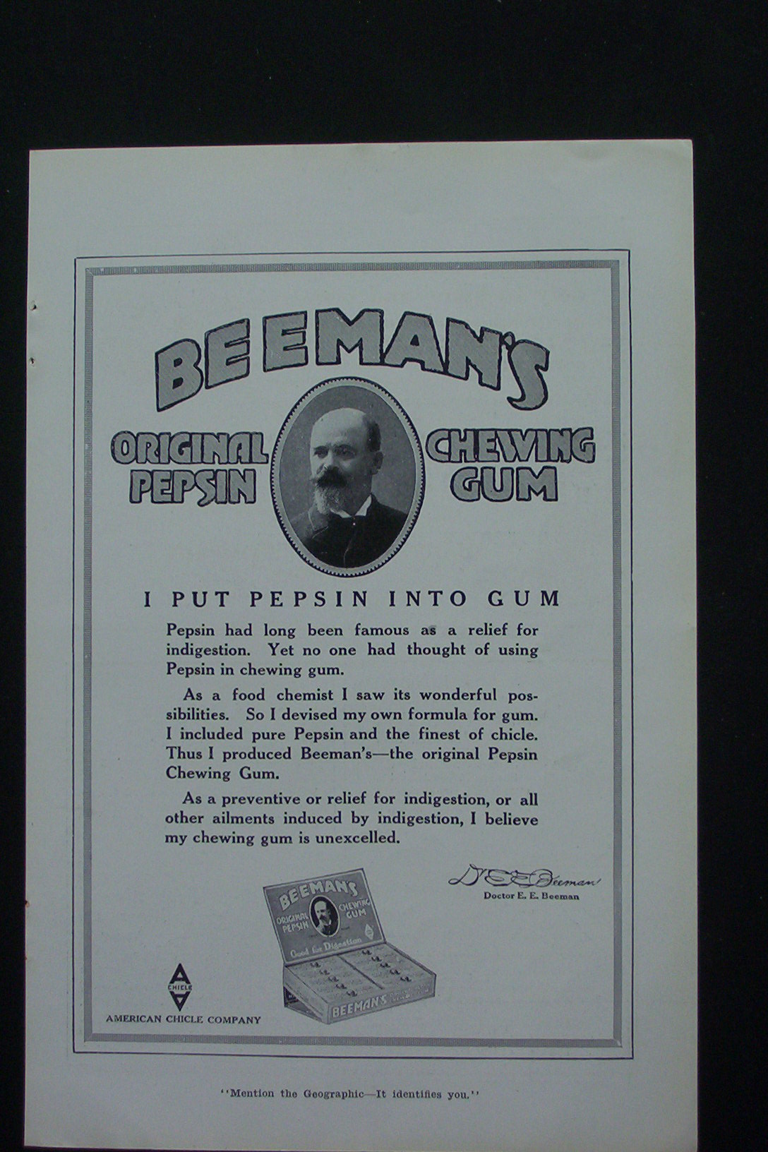 1917 Beeman's Original Pepsin Chewing Gum w/Indigestion