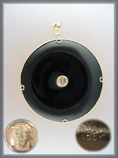 14 K Gold Black Onyx Oriental Butterflies Pendant
