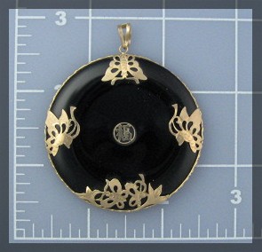 14 K Gold Black Onyx Oriental Butterflies Pendant