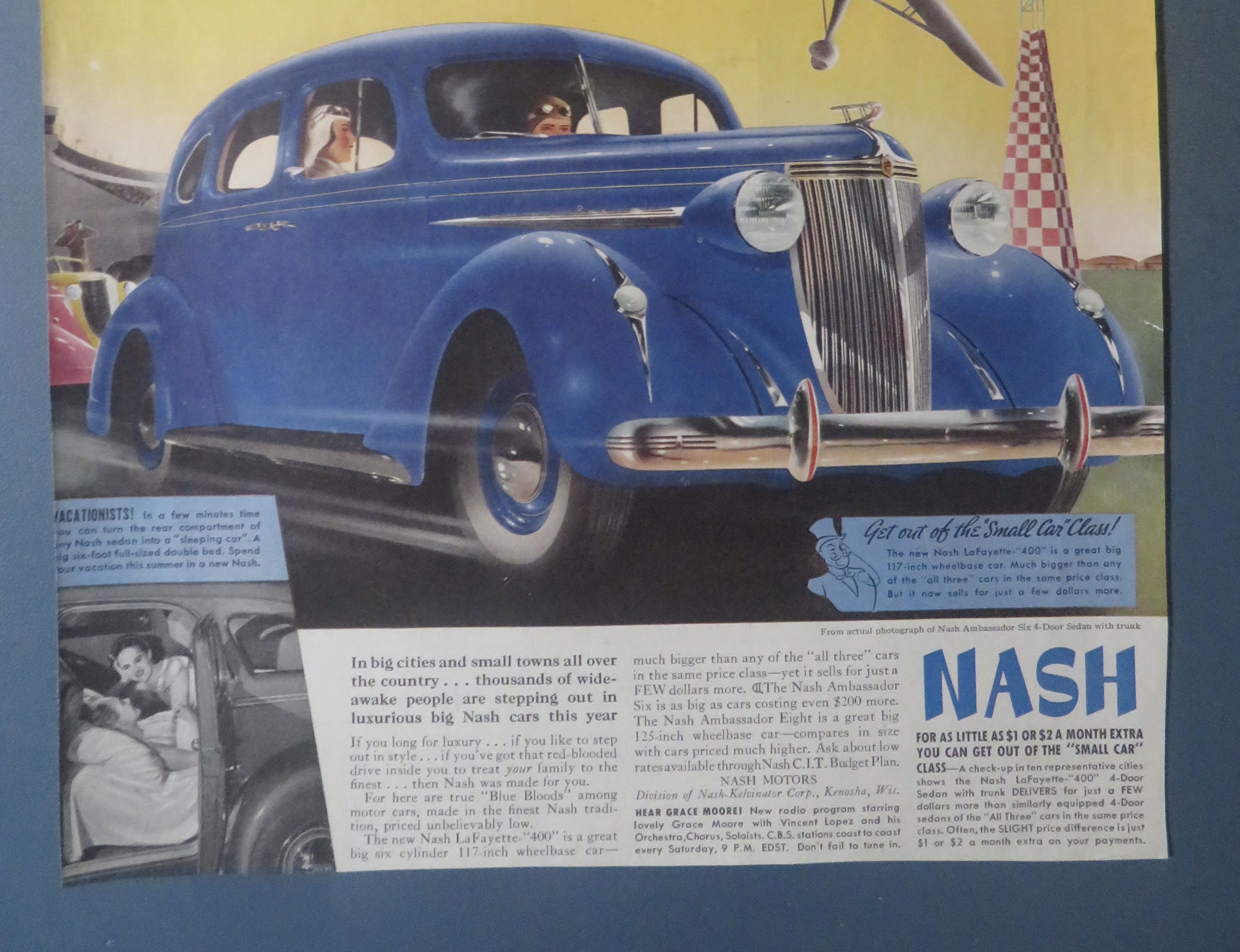 1937 Nash Automobile with Red Blooded People