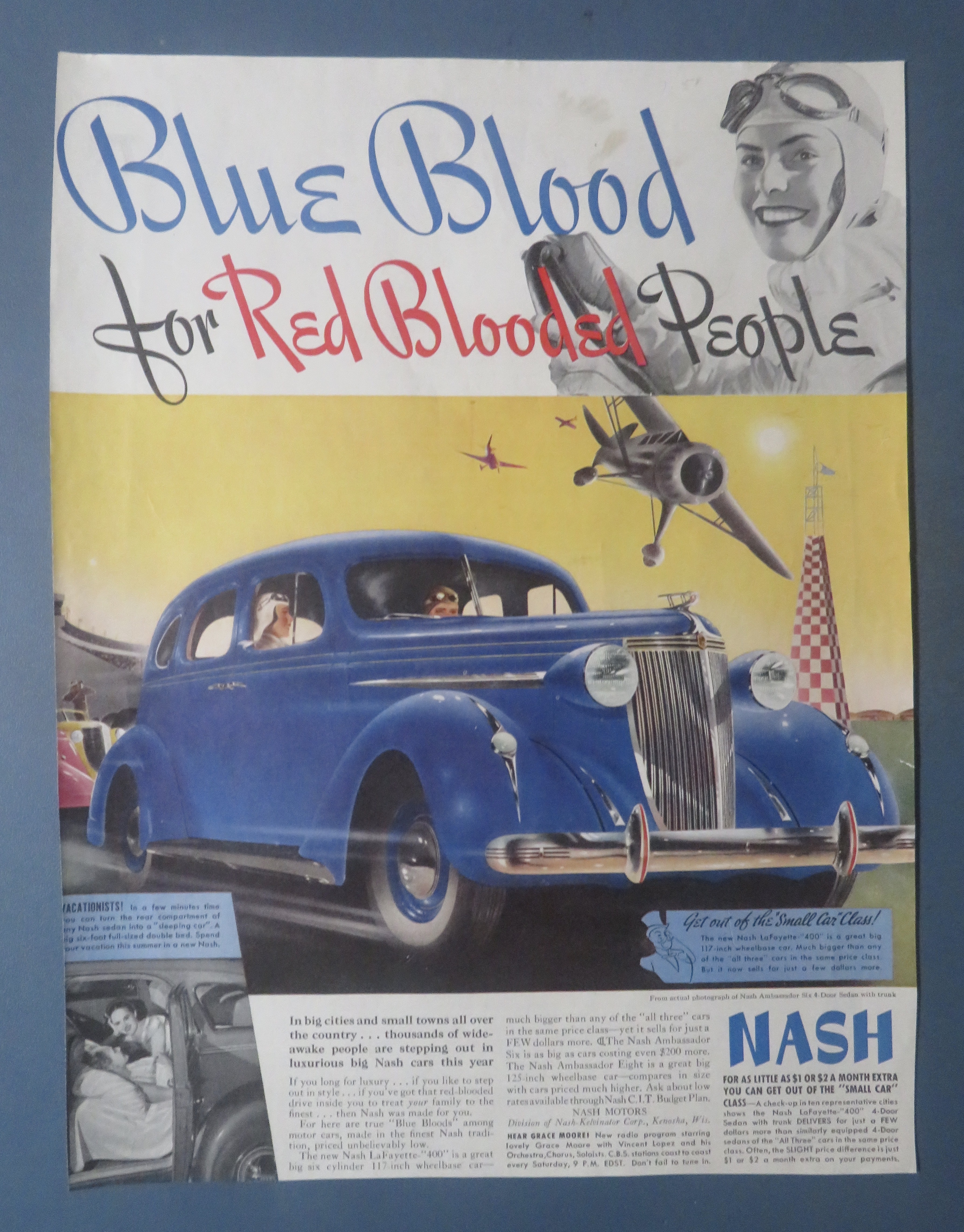 1937 Nash Automobile with Red Blooded People