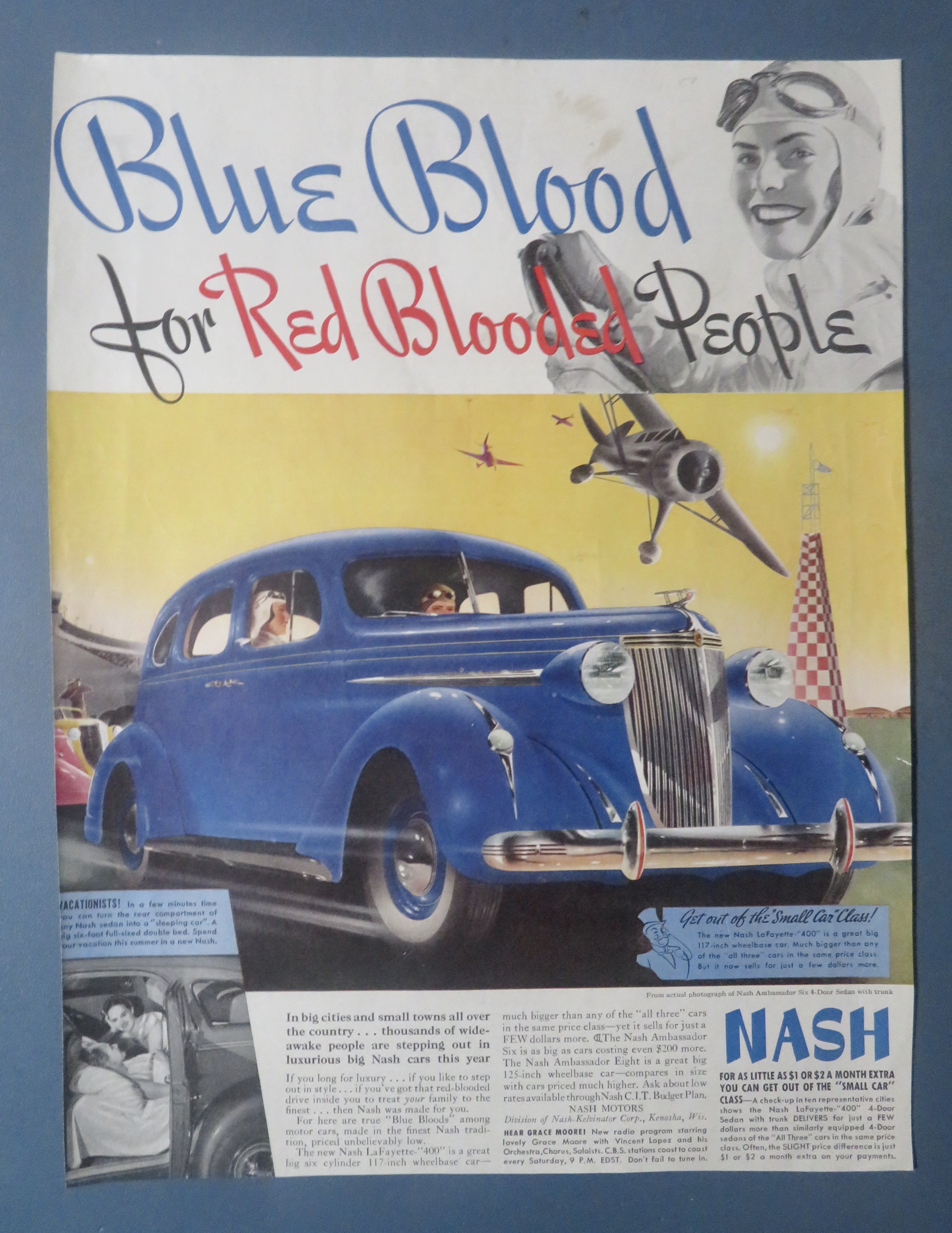 1937 Nash Automobile with Red Blooded People