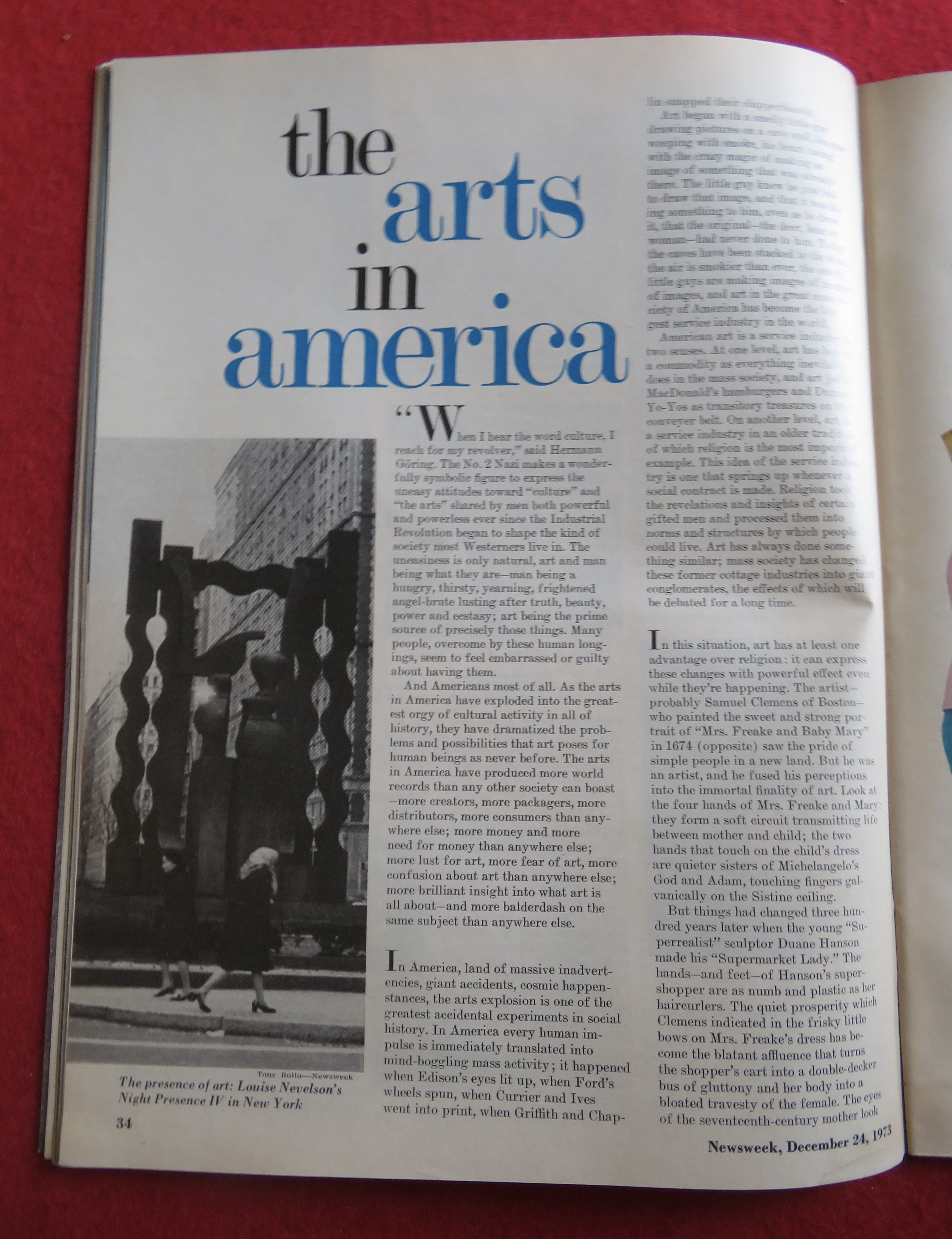 Newsweek Magazine December 24, 1973 The Arts In America