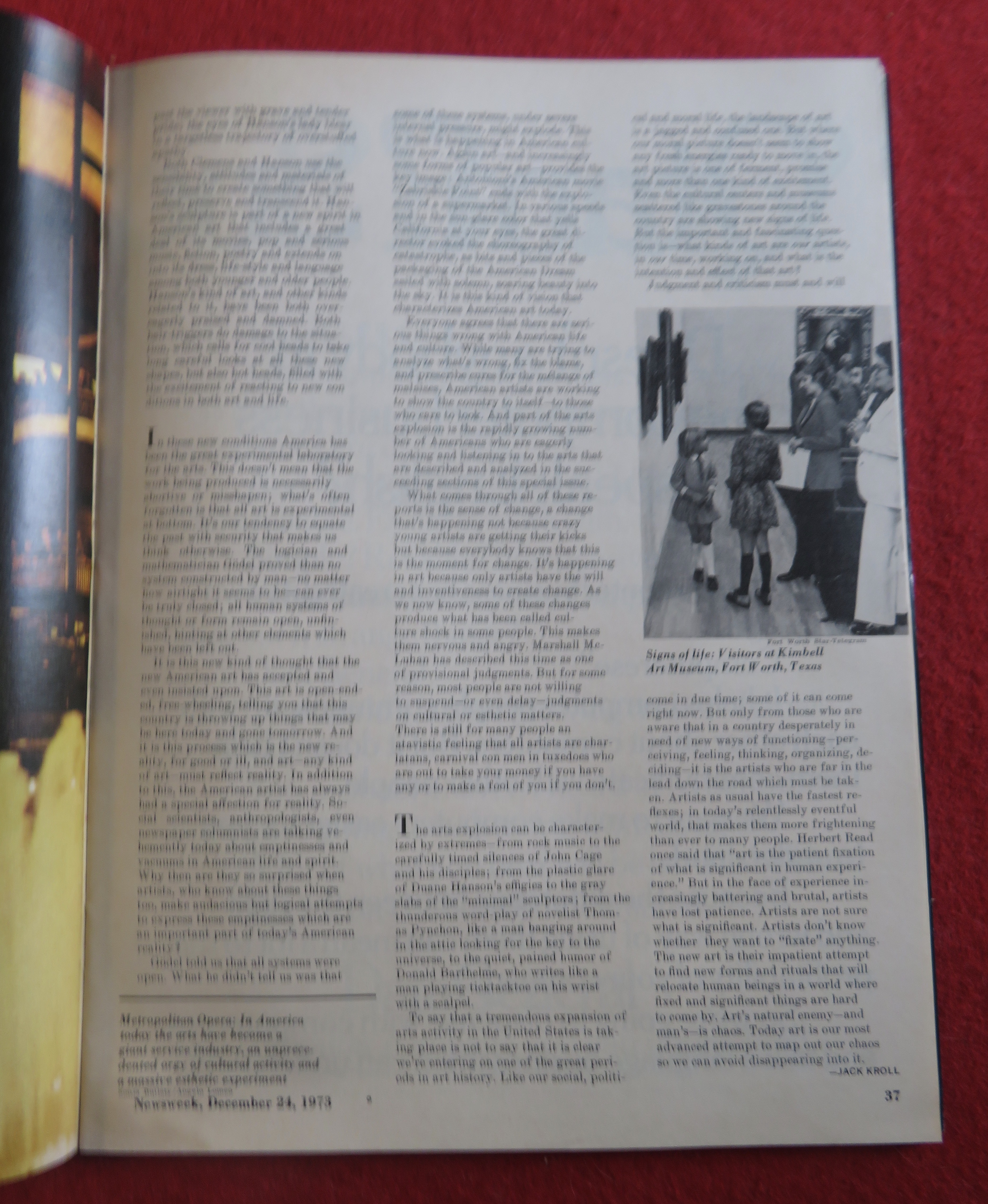 Newsweek Magazine December 24, 1973 The Arts In America