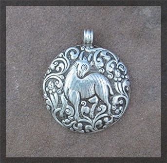 Pendant Sterling Silver Mythological Animal Flowers Vin
