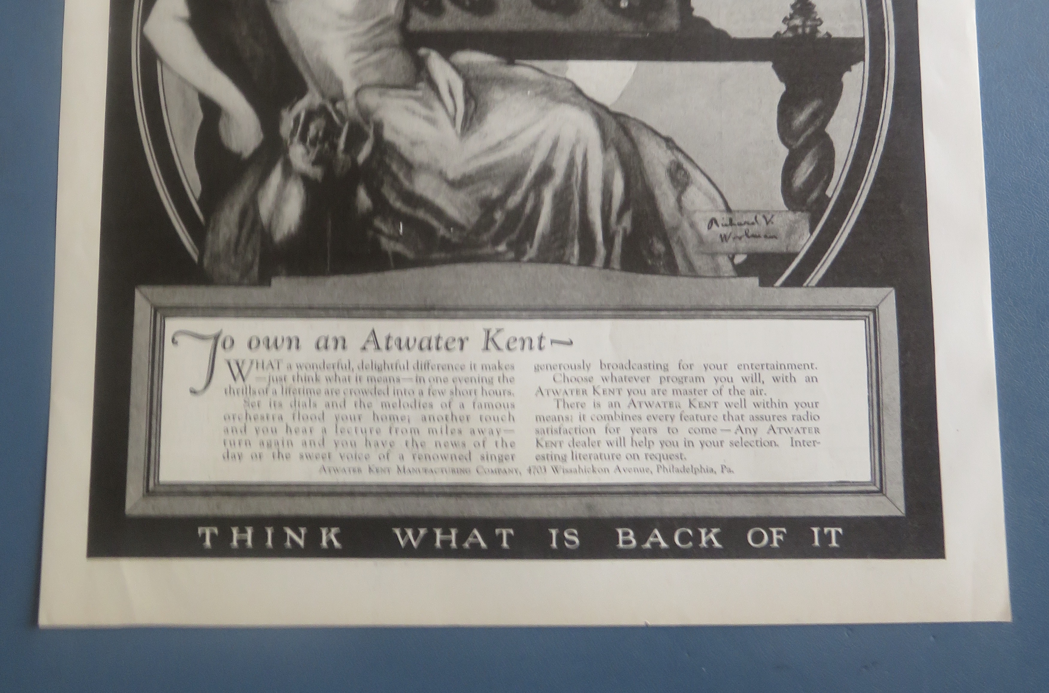 1925 Atwater Kent Radio with Woman Sitting By Radio