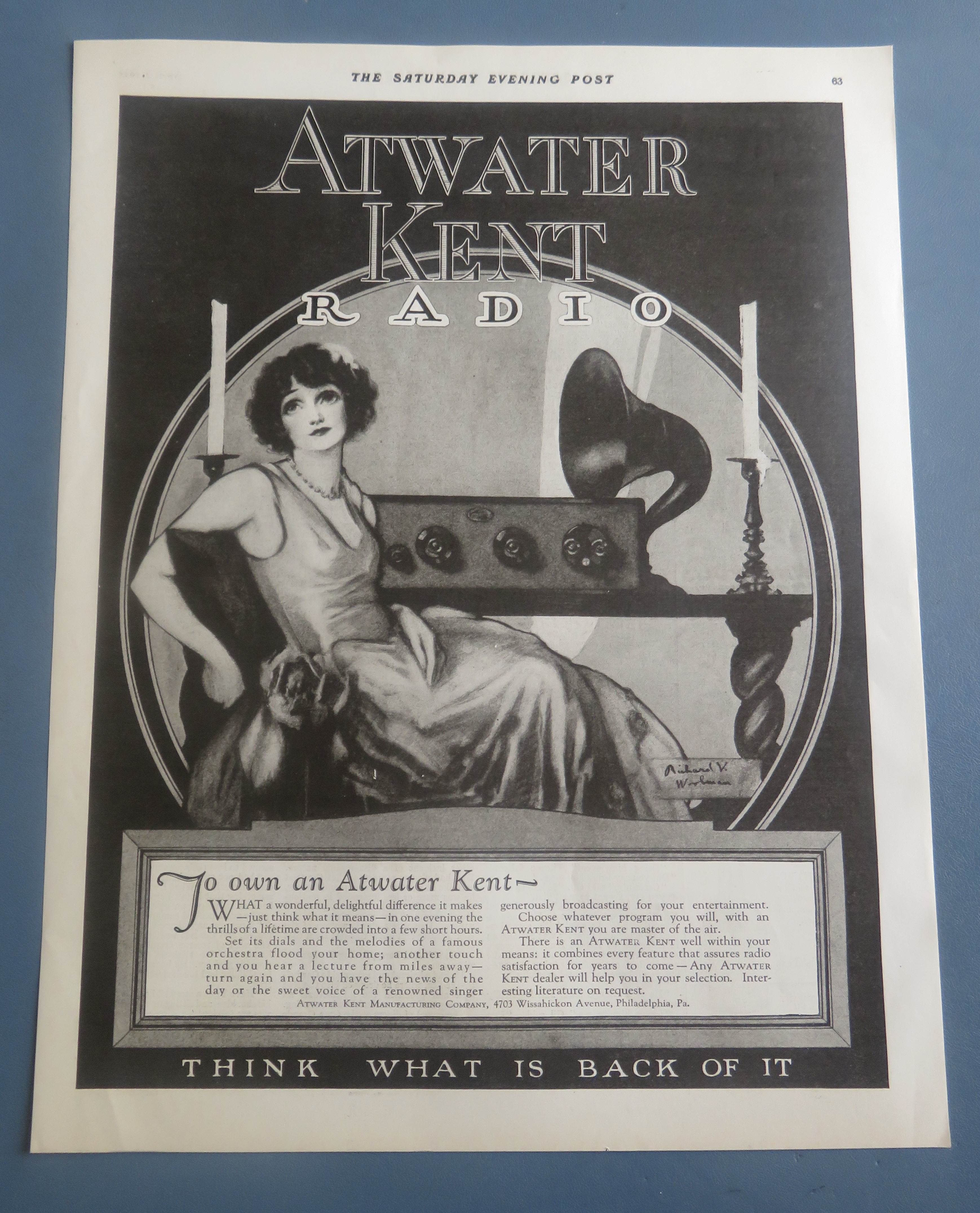 1925 Atwater Kent Radio with Woman Sitting By Radio
