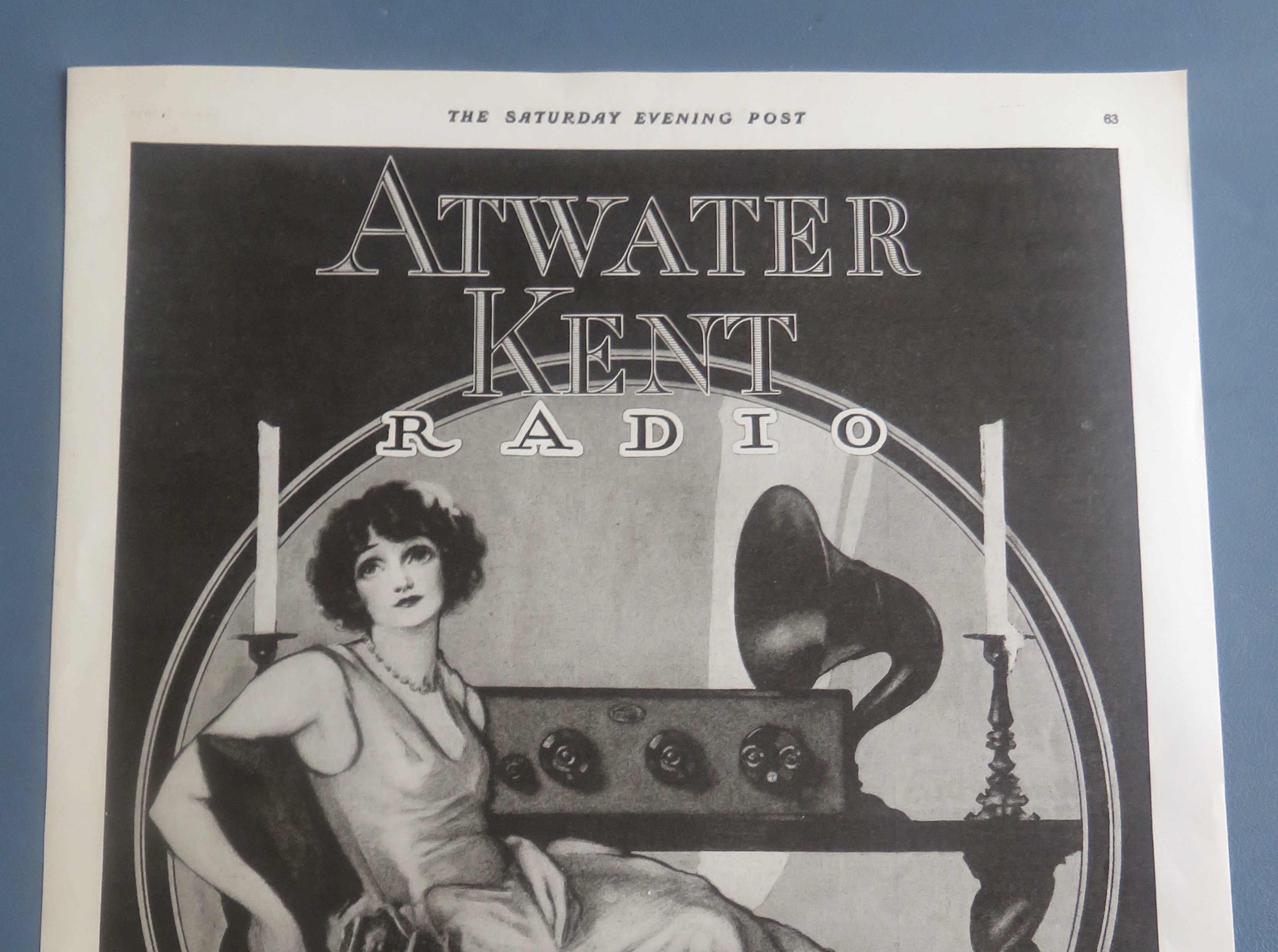 1925 Atwater Kent Radio with Woman Sitting By Radio