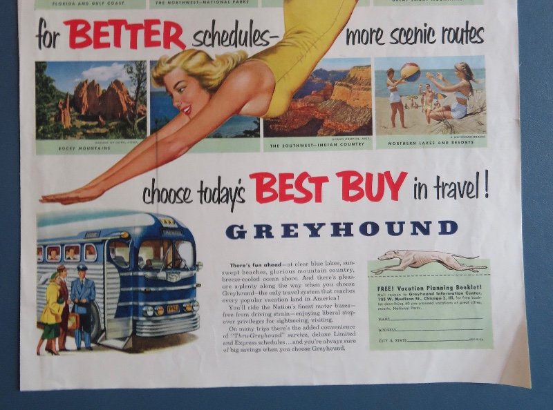 1952 Greyhound Bus Lines with Woman in Bathing Suit & Diving