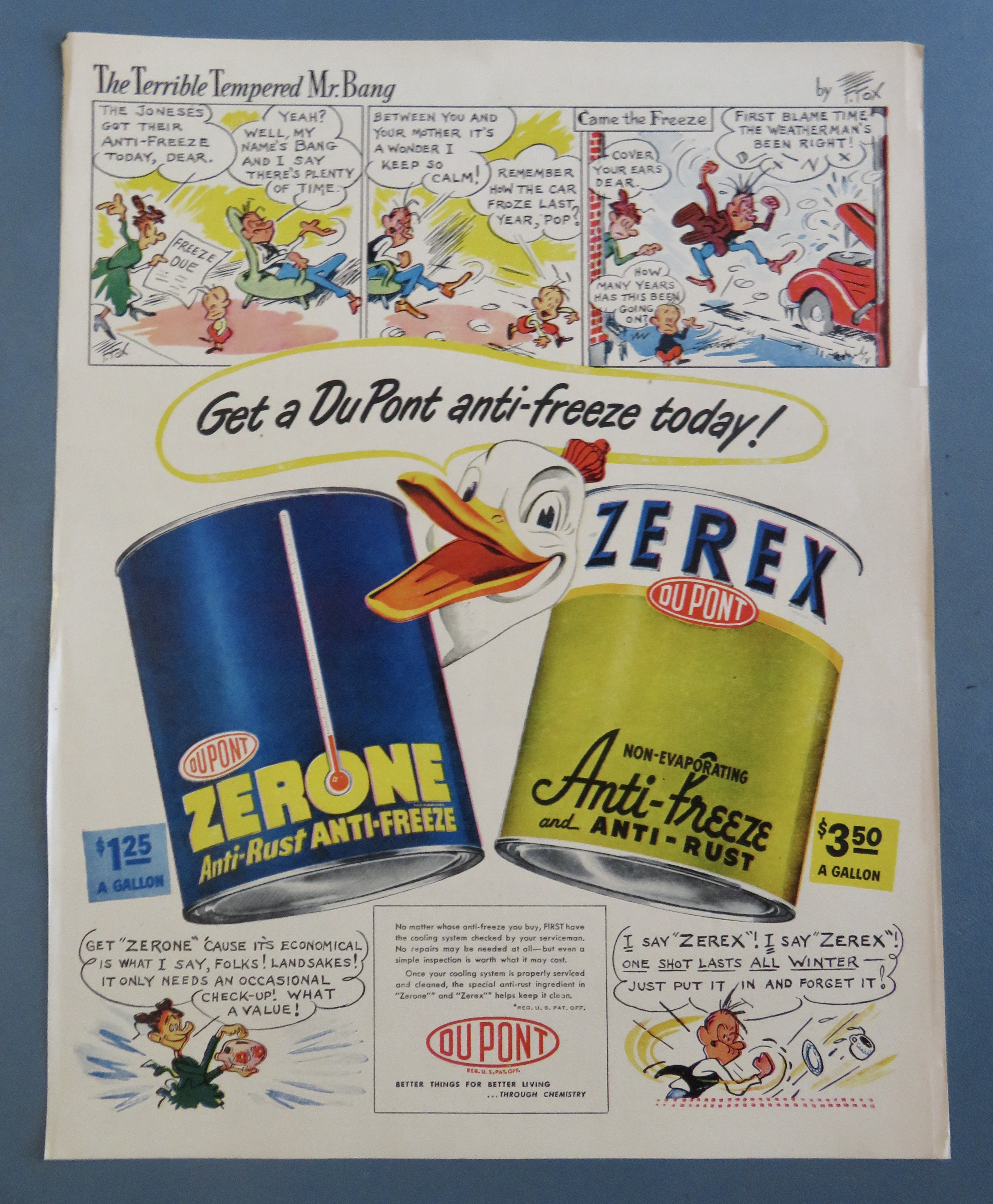 1940's Du Pont Zerex Anti Freeze with Duck Between Cans