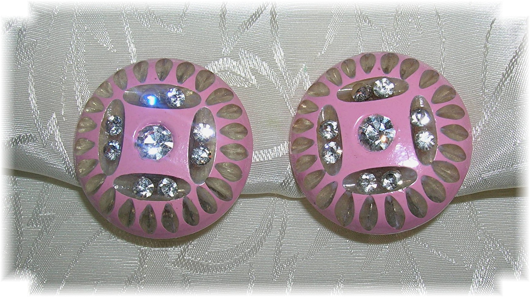 Carved Pink Rhinestone Lucite Earrings