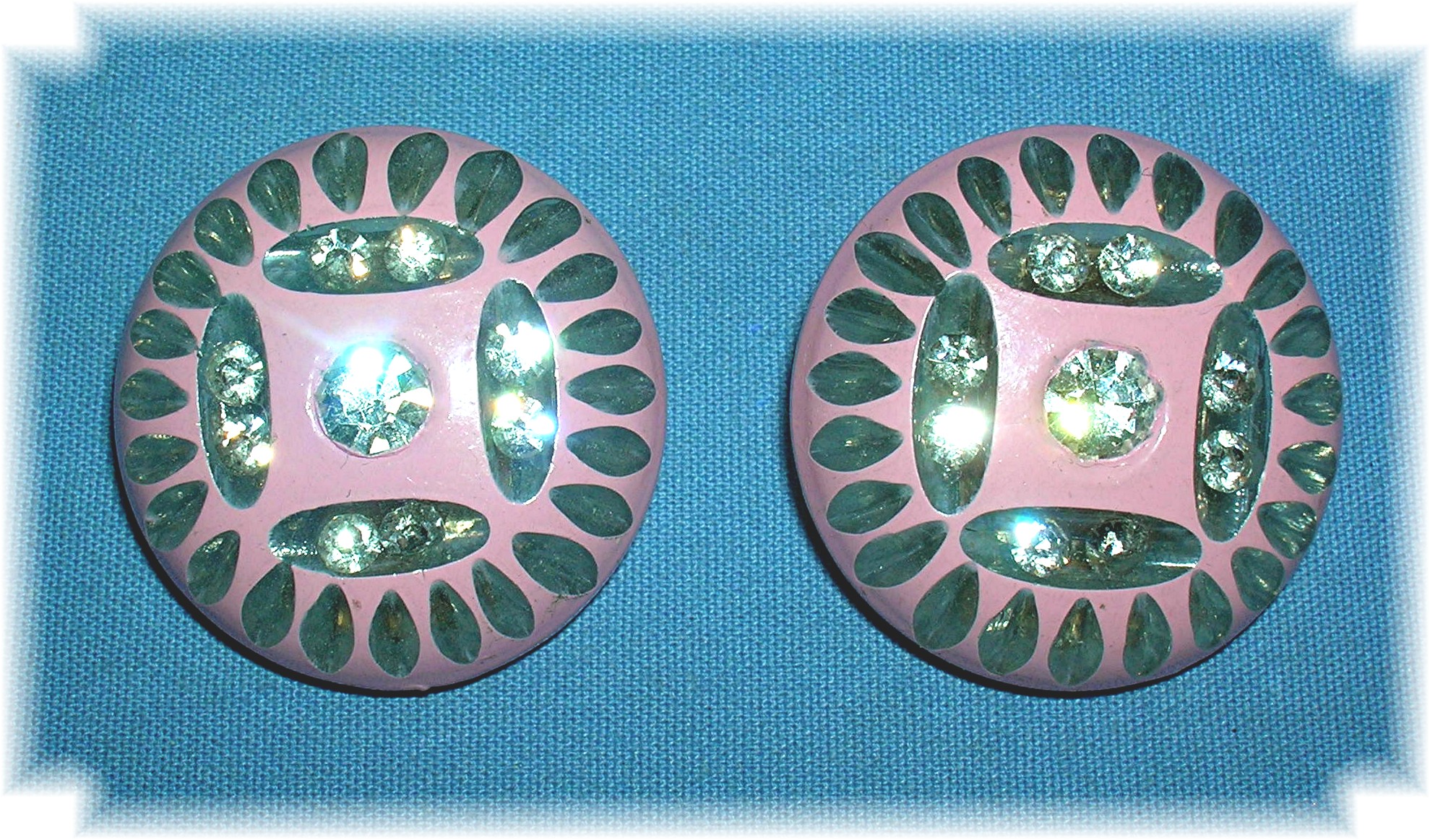 Carved Pink Rhinestone Lucite Earrings