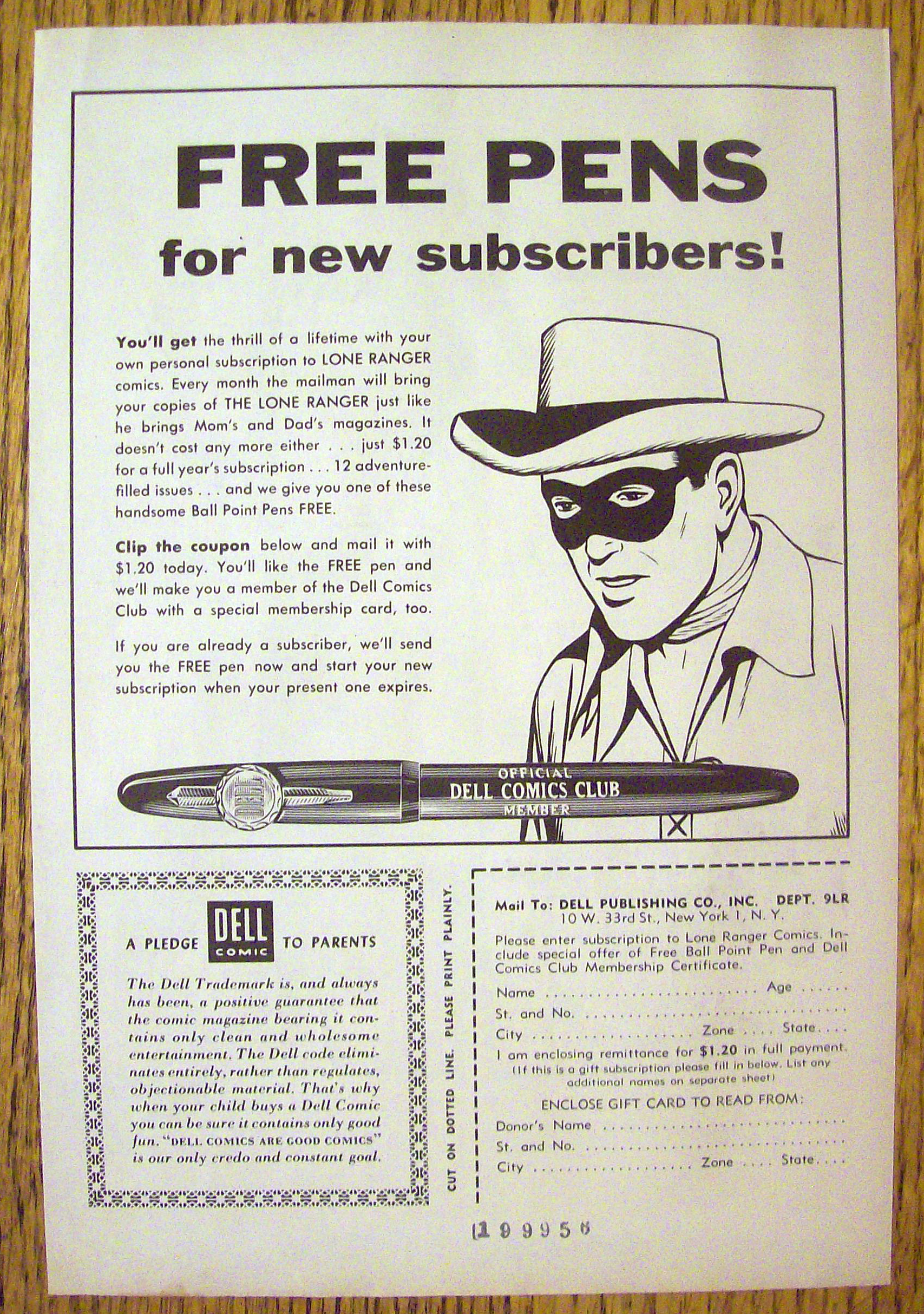 Vintage Ad: 1956 Dell Pens with The Lone Ranger