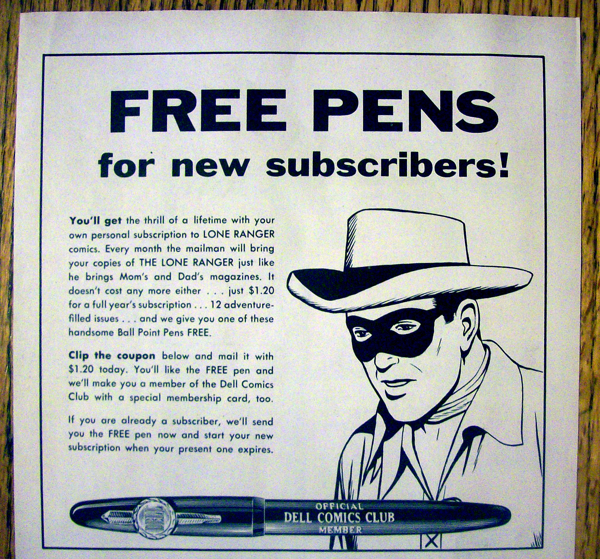Vintage Ad: 1956 Dell Pens with The Lone Ranger