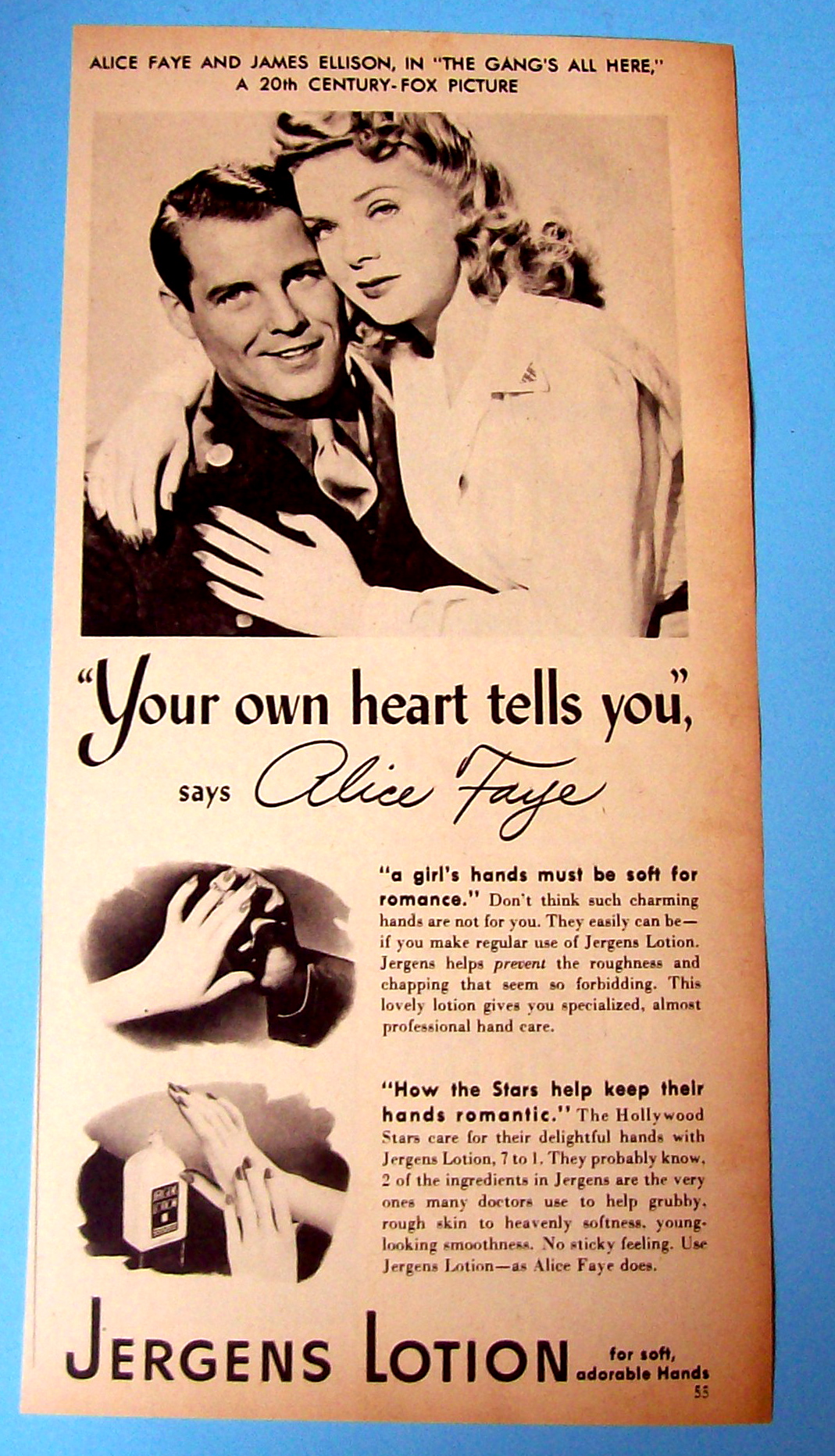 Vintage Ad: 1943 Jergens Lotion w/ Alice Faye