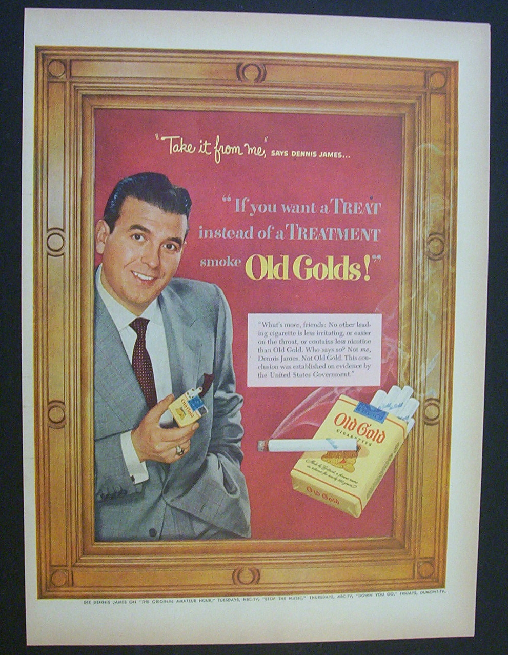 1952 Old Gold Cigarettes with TV Star Dennis James