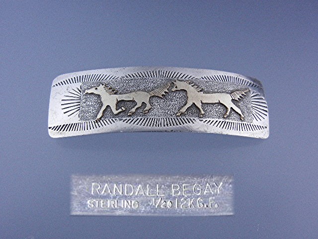 Navajo Barette Sterling Silver 12K Gold Horses R Begay