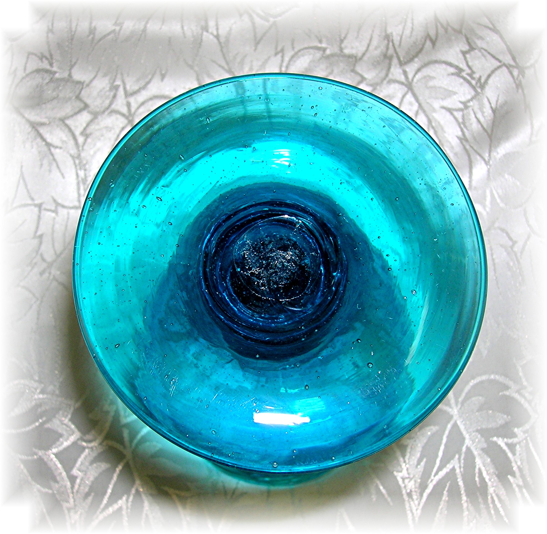 6 HAND blown BLUE GLASS FOOTED CORDIAL GLASSES . .