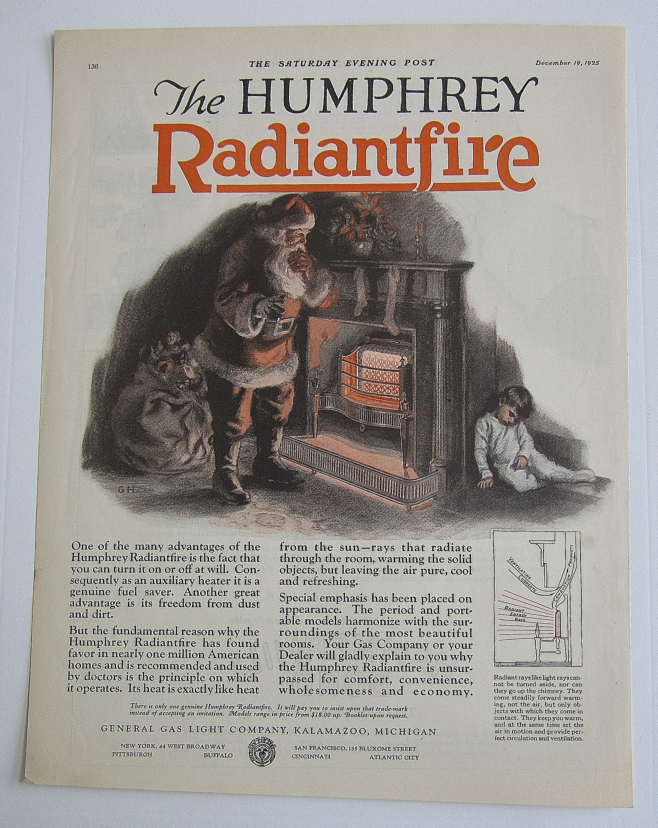 1925 Humphrey Radiant Fire With Santa Claus & Boy