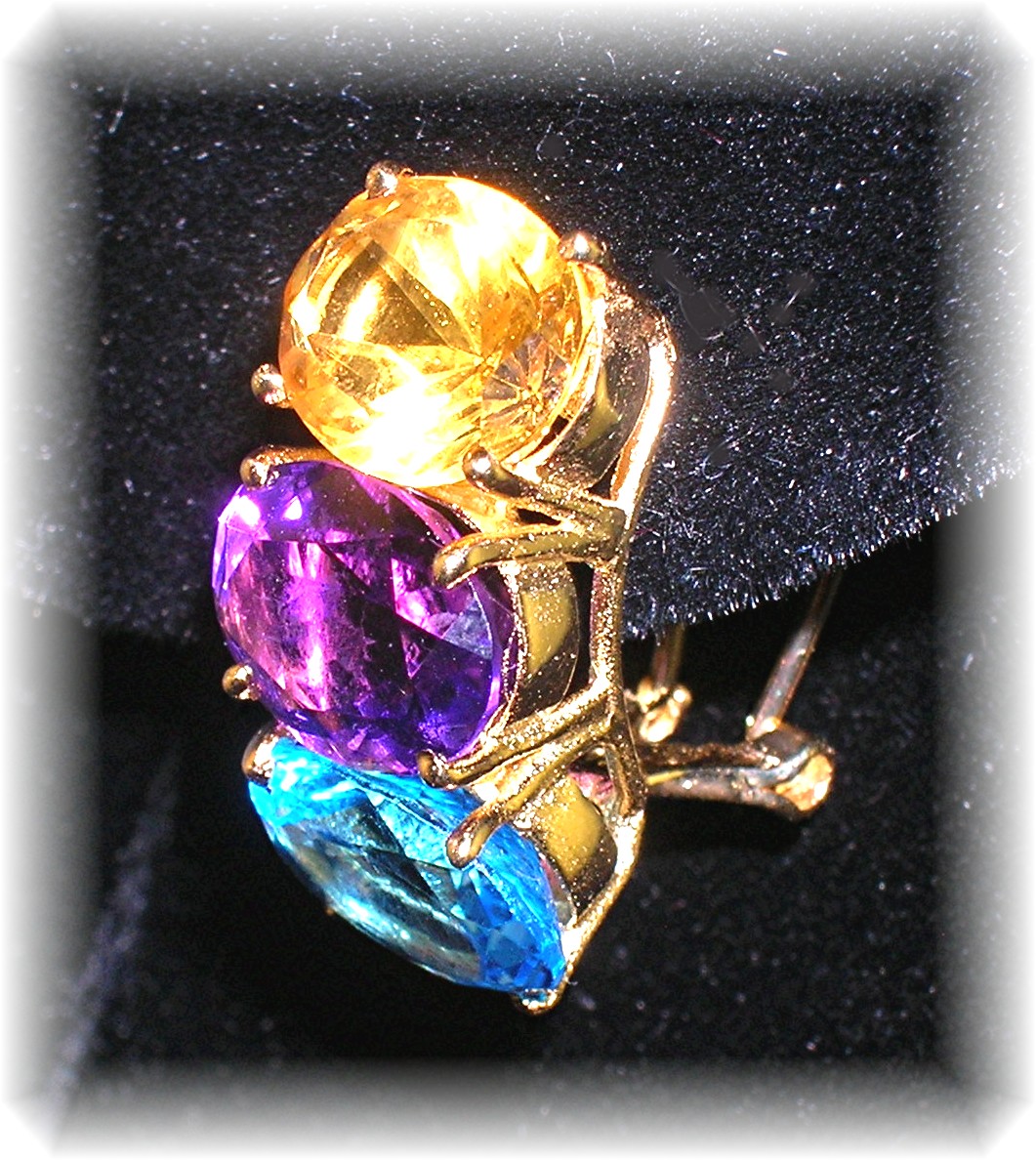 Earrings 14K Yellow Gold Citrine Amethyst Blue Topaz