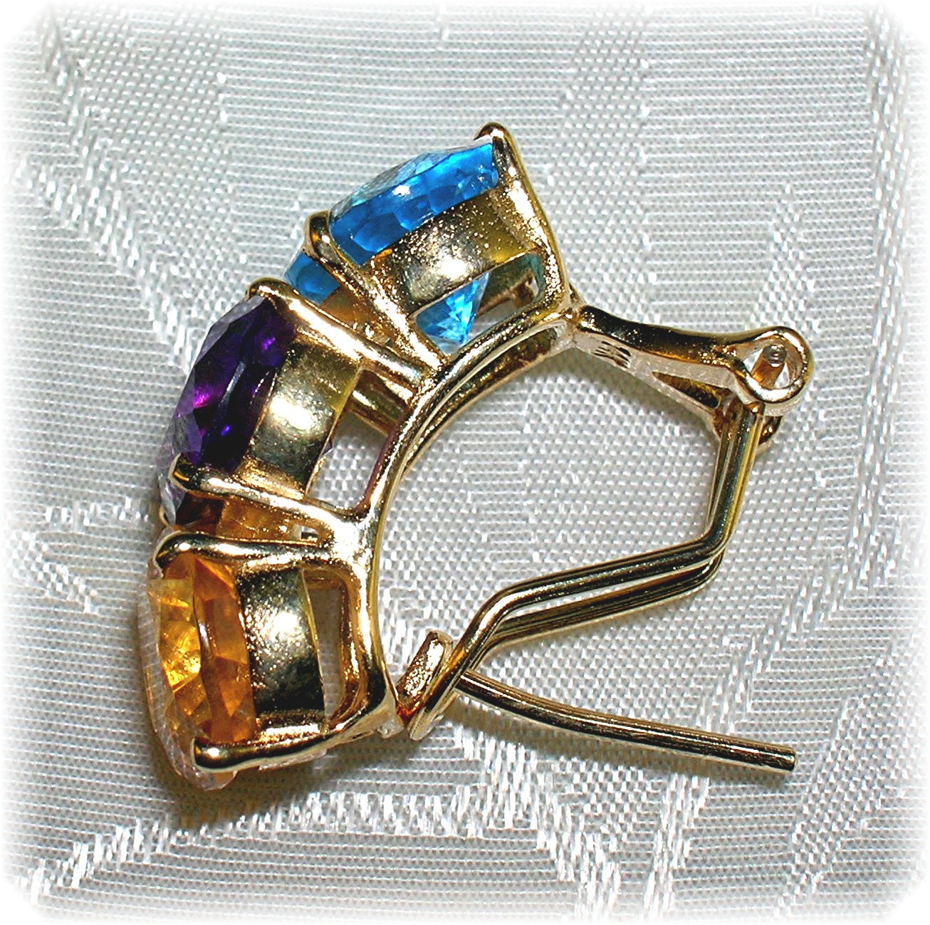 Earrings 14K Yellow Gold Citrine Amethyst Blue Topaz