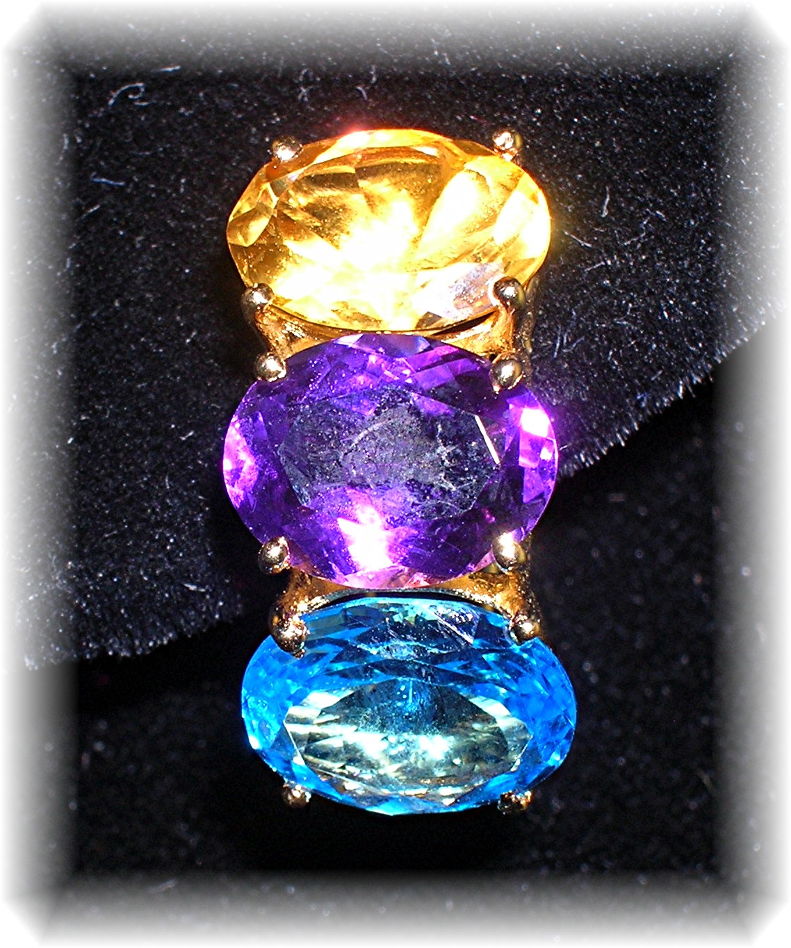 Earrings 14K Yellow Gold Citrine Amethyst Blue Topaz