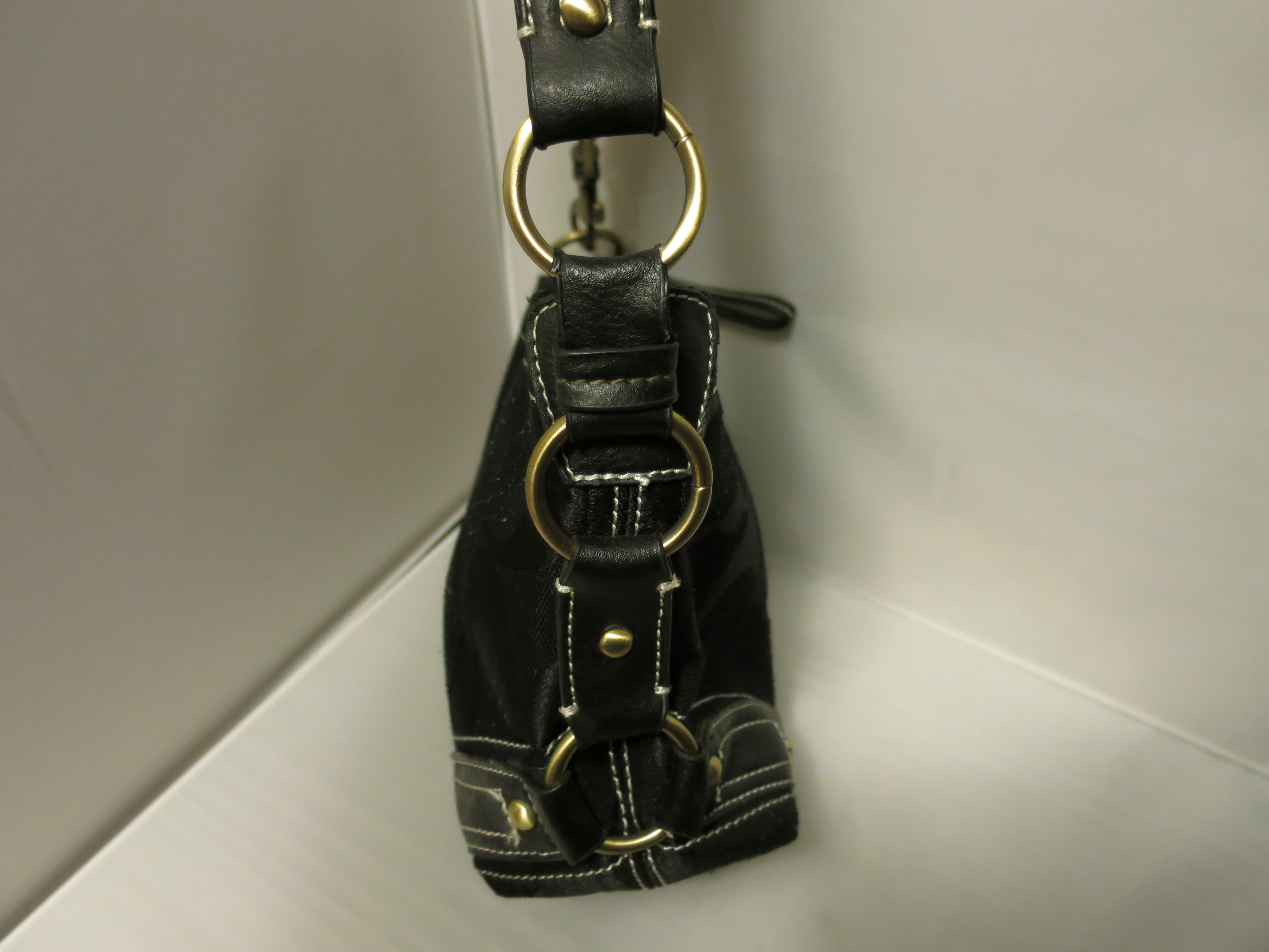 Black Coach Signature Canvas and Leather Handbag