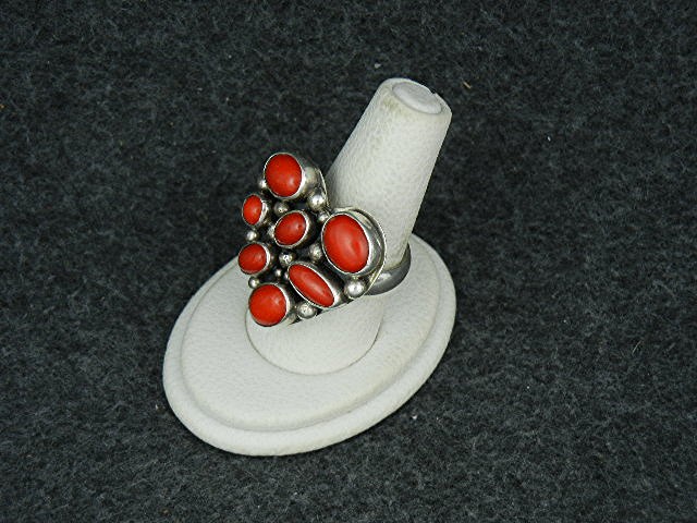 Native American Coral Sterling Silver Heart Ring Nakai