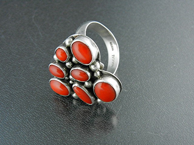 Native American Coral Sterling Silver Heart Ring Nakai