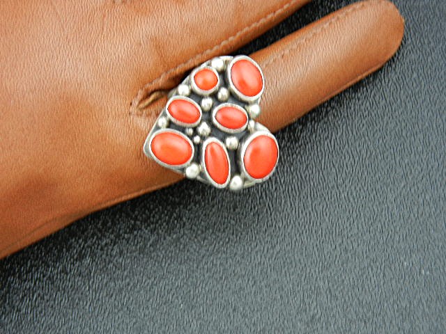 Native American Coral Sterling Silver Heart Ring Nakai