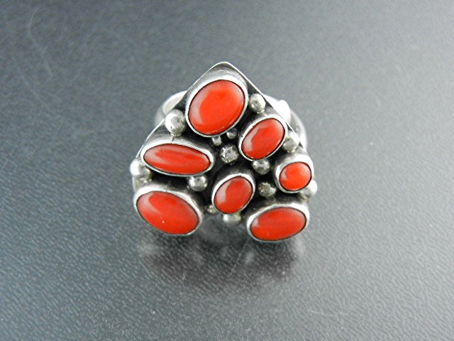 Native American Coral Sterling Silver Heart Ring Nakai