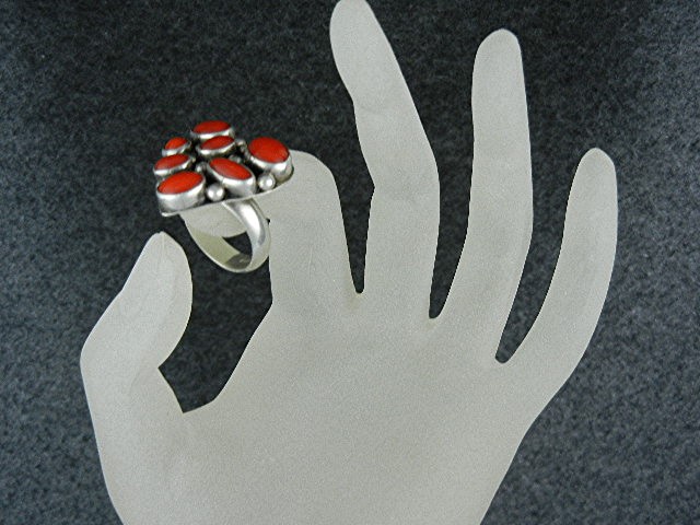 Native American Coral Sterling Silver Heart Ring Nakai