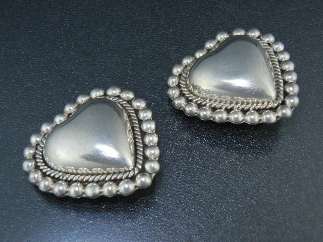 Taxco Mexico Sterling Silver Heart Clip Earrings TC 171