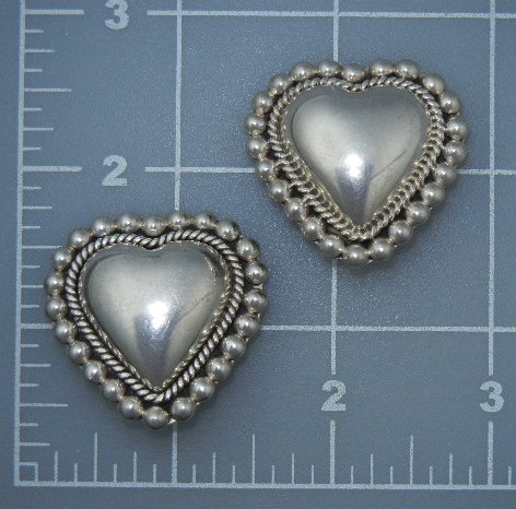 Taxco Mexico Sterling Silver Heart Clip Earrings TC 171
